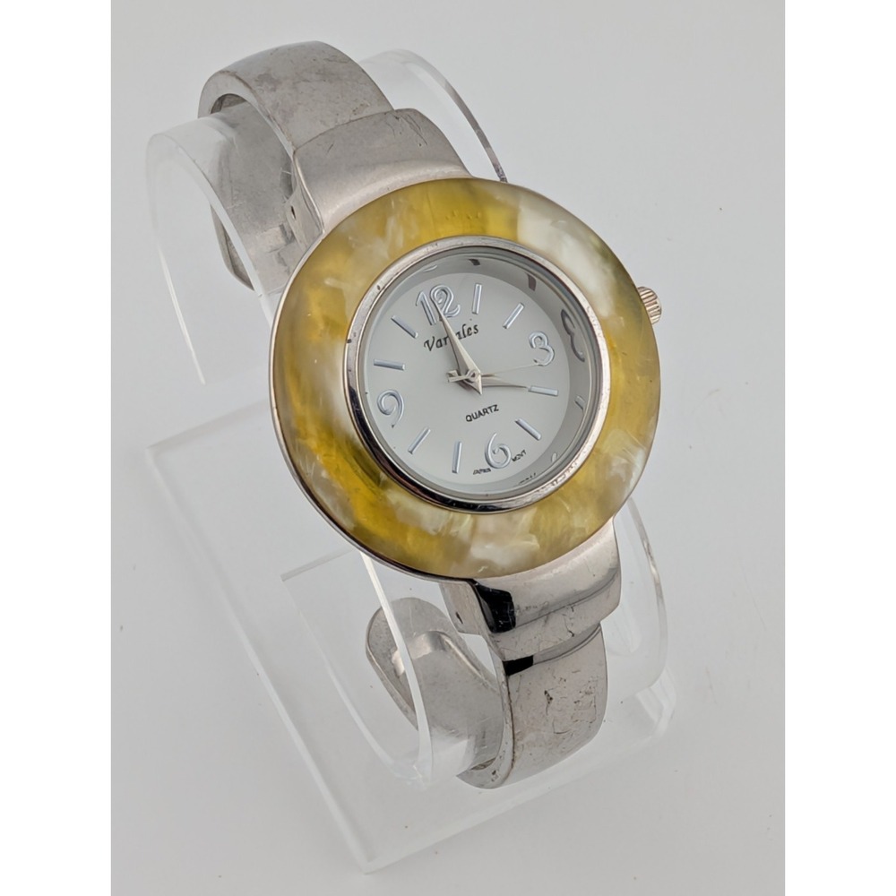 Versales Watch Women 34mm Case Yellow/White Enamel Bezel Bangle Band New Battery